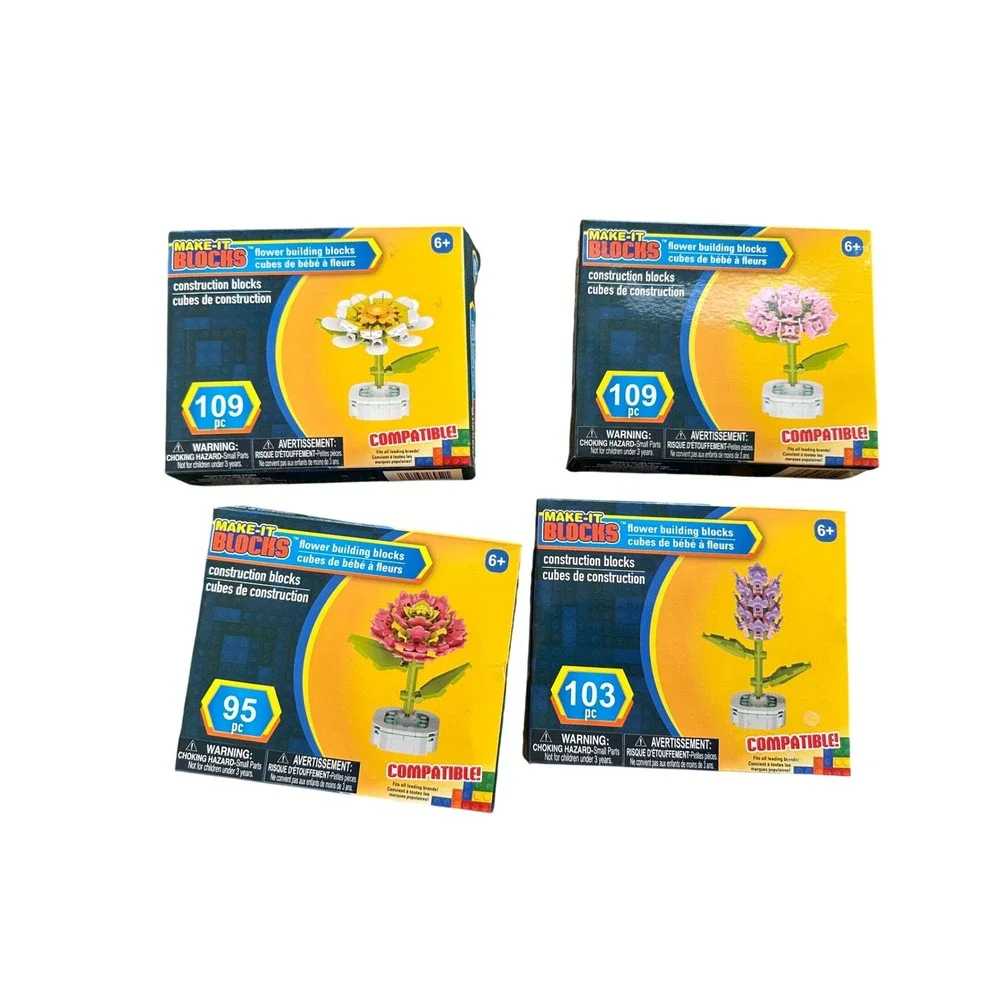Make-It Blocks Flower Building Blocks Set of 4 Botanical Construction Sets 6+